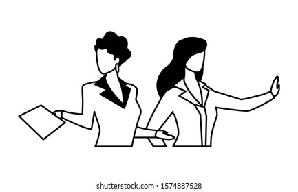 cute businesswomen with various views, poses and gestures vector illustration design