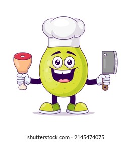 Cute butcher pear cartoon vector illustration design. Fruit mascot character concept isolated vector