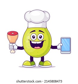 Cute butcher pear cartoon vector illustration design. Fruit mascot character concept isolated vector