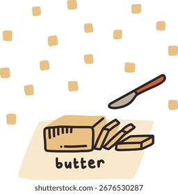 Cute Butter Block with Knife and Sliced Butter Vector Illustration