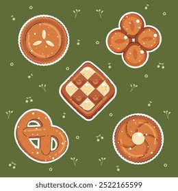 A cute butter cookies sticker pack in a flat vector style