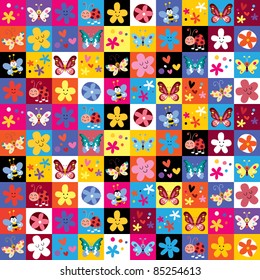 cute butterflies beetles flowers pattern