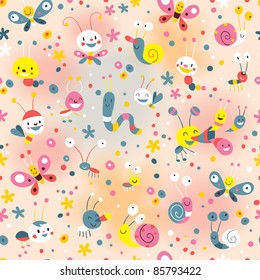 cute butterflies beetles snails pattern