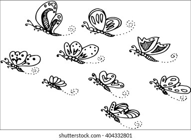 cute butterflies doodle.hand drawing