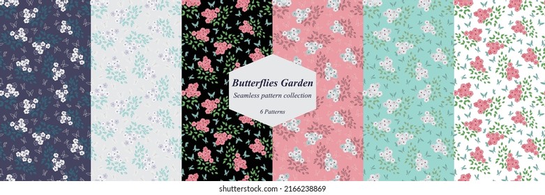 Cute-Schmetterlinge Gartenmuster Kollektion für Gewebe, Papier, Textilien, Verpackungen und andere Verwendungszwecke   6 nahtloses Muster in einer Datei für einen eps