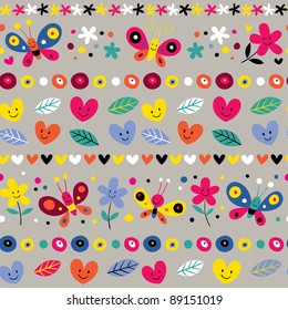 cute butterflies, hearts and flowers pattern