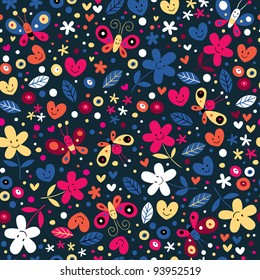 cute butterflies, hearts and flowers pattern