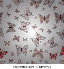 Cute butterflies on white, gray and pink. Nice background for wrappers and wallpaper, design of fabric, paper. Vector illustration. Seamless background of colorful butterflies.