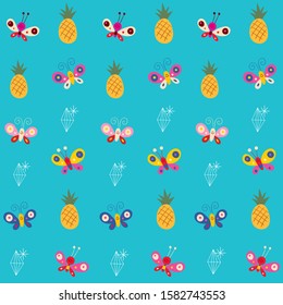 cute butterflies pineapples diamonds pattern