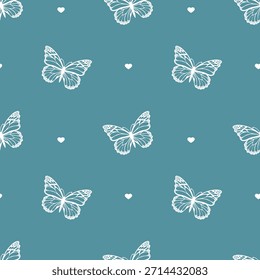 Lindo patrón de mariposas sin fisuras con el corazón. Fondo de insecto volador de verano 
