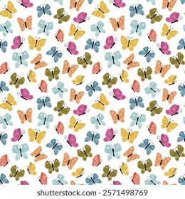 Cute butterflies seamless pattern. Summer flying insect background. 