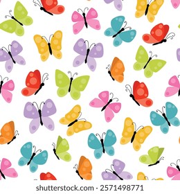 Cute butterflies seamless pattern. Summer flying insect background. 