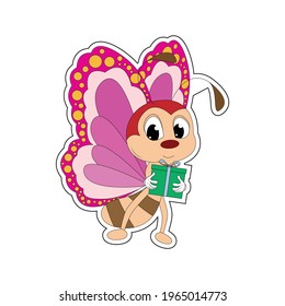 cute butterfly animal cartoon with gift