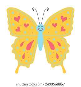 Cute butterfly. Baby insect. Cartoon flat vector illustration. 