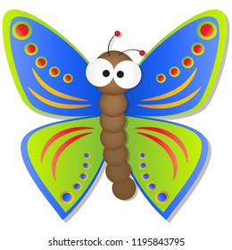 Cute Butterfly with big googly eyes cartoon vector illustration