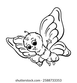 Cute butterfly. Black and white vector illustration for children's coloring book