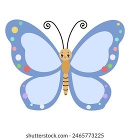 Ilustración vectorial linda del personaje de la historieta de la mariposa aislada sobre fondo blanco