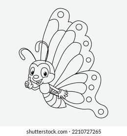 Cute butterfly cartoon characters vector illustration. For kids coloring book.