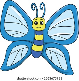 Cute butterfly cartoon. Flat vector illustration. Wild life animals. Cute animal on white background