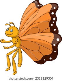 Cute butterfly cartoon flying on white background
