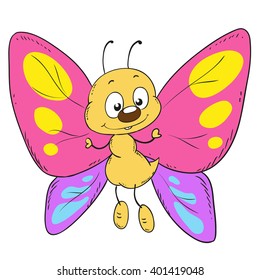 Cute butterfly cartoon. Fun character