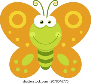 Cute Butterfly Cartoon Mascot Character. Vector Flat Design Isolated On White Background