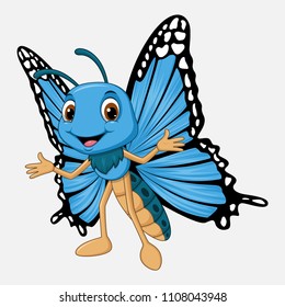 Cute butterfly cartoon on white background