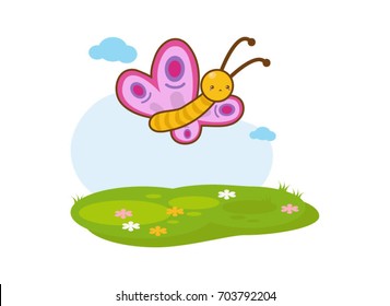 Cute butterfly cartoon on a white background
