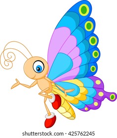 Cute butterfly cartoon presenting