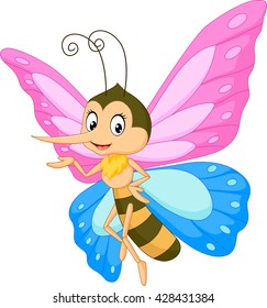 Cute butterfly cartoon presenting