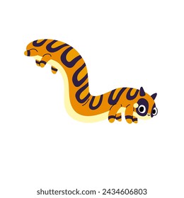 Cute butterfly caterpillar. Adorable colorful centipede. Larva character with patterned skin. Amusing moth larvae. Happy emotion of worm. Little bug, insect. Flat isolated vector illustration on white