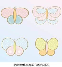 Cute butterfly. Children's illustration with a 4 butterflies. Best Choice for cards, invitations, printing, party packs, blog backgrounds, paper craft, party invitations, digital scrapbooking.