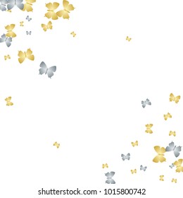 Cute butterfly cloth vip backdrop on white. Wildlife butterfly linen theme vector with gold and silver metallic silhouette. Premium repeating insect fabric backdrop for luxury textile.