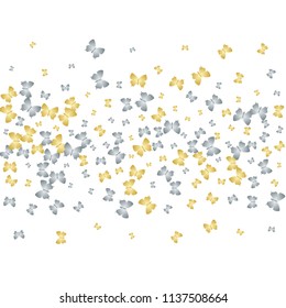 Cute butterfly cloth vip background on white. Wildlife butterfly linen theme vector with gold and silver metallic silhouette. Premium repeating insect fabric clipart for interior textile.