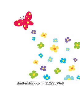 Cute Butterfly with Colorful Flower Element 