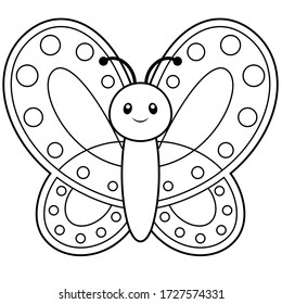 Cute Butterfly Coloring Page Vector Illustration on White