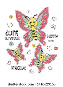 cute butterfly daisy design vector print