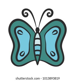 Cute butterfly dark blue drawing lineart isolated vector illustration design