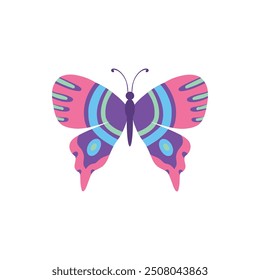 Cute butterfly. Decorative spring butterfly colorful wings. Monarch, moth and dragonfly. Tropical beautiful floral insect flat vector icon. Spring monarch and butterfly, insect animal illustration