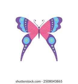 Cute butterfly. Decorative spring butterfly colorful wings. Monarch, moth and dragonfly. Tropical beautiful floral insect flat vector icon. Spring monarch and butterfly, insect animal illustration