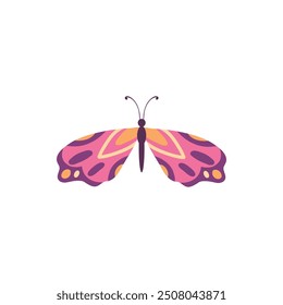 Cute butterfly. Decorative spring butterfly colorful wings. Monarch, moth and dragonfly. Tropical beautiful floral insect flat vector icon. Spring monarch and butterfly, insect animal illustration