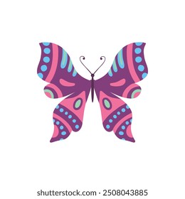 Cute butterfly. Decorative spring butterfly colorful wings. Monarch, moth and dragonfly. Tropical beautiful floral insect flat vector icon. Spring monarch and butterfly, insect animal illustration