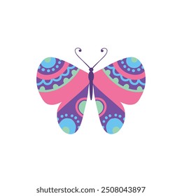 Cute butterfly. Decorative spring butterfly colorful wings. Monarch, moth and dragonfly. Tropical beautiful floral insect flat vector icon. Spring monarch and butterfly, insect animal illustration