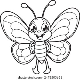 Cute Butterfly Doodle Coloring Page Character