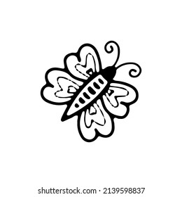 Cute butterfly in doodle style for any kind of decoration, postcards, stickers. Vector illustration.