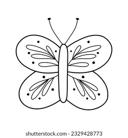 Cute butterfly in doodle style. Butterfly isolated on white background. Linear butterfly. Vector illustration.