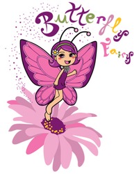 Cute Butterfly Fairy Making Happiness Magic Levitating Over A Pink Daisy Flower