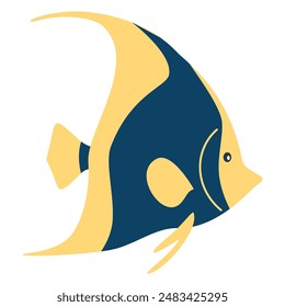 Cute butterfly fish on white background. Flat vector illustration in children's style 