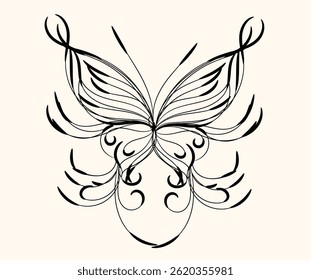 Cute Butterfly floral line art