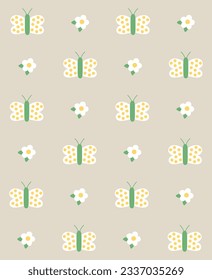 Cute butterfly and flower seamless pattern design. Vector illustration.